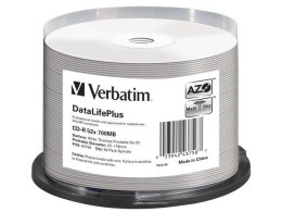 VERBATIM CD-R Verbatim 700MB DL+ AZO Thermal Printable Medi Disc No ID (cake 50)