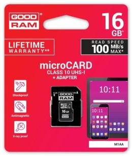 Goodram Karta pamięci microSDHC GOODRAM 16GB M1AA-0160R12 cl 10 UHS-I + adapter