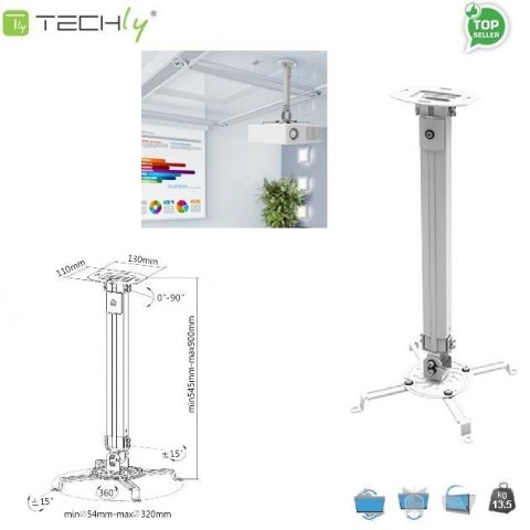 Techly Ramię do projektora Techly 55-90 cm. 13,5kg, sufitowe, srebrne