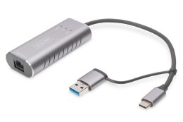 Digitus Karta sieciowa DIGITUS przewodowa USB 3.1 Typ C + USB A do 1x RJ45 2.5 Gigabit Ethernet 10/100/1000/2500Mbps