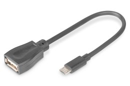 Digitus Kabel USB 2.0 DIGITUS HighSpeed OTG Typ microUSB B/USB A M/Ż czarny 0,2m