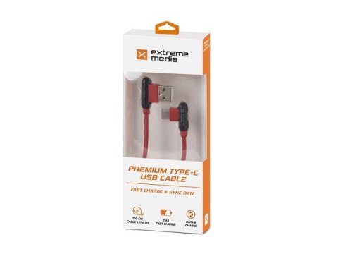 Natec Kabel Natec Extreme Media USB-C - USB-A M/M 1m kątowy lewo/prawo czerwony