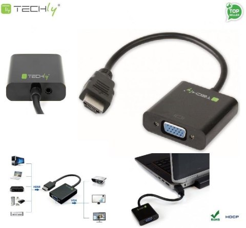 Techly Adapter Techly HDMI-VGA2A HDMI męski na VGA żeński z audio, czarny 0,1m IDATA