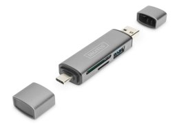 Digitus Czytnik kart DIGITUS 3-portowy USB Typ C/ USB 3.0 SuperSpeed SD Micro SD HQ aluminium szary