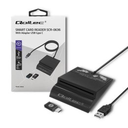 Qoltec Czytnik kart chipowych ID Qoltec SCR-0636 | USB 2.0 + adapter USB-C