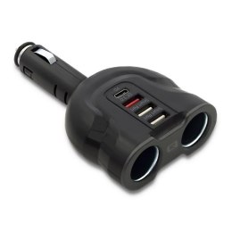 Qoltec Rozdzielacz samochodowy gniazda zapalniczki Qoltec 52W | 2.4A | 2xUSB | USB QC3.0 | USB C PD | 2xgniazdo zapalniczki