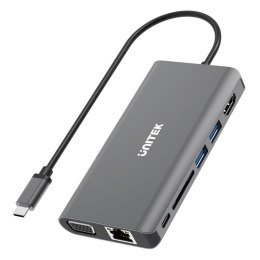 UNITEK Hub USB-C Unitek D1019B 3.1 8w1, Power Delivery 100W