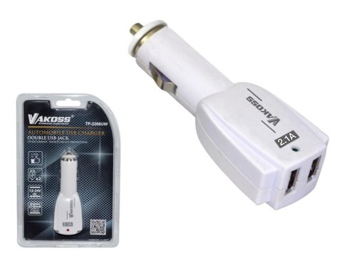 Vakoss Ładowarka samochodowa VAKOSS TP-3266UW 2xUSB, 2,1A, biała