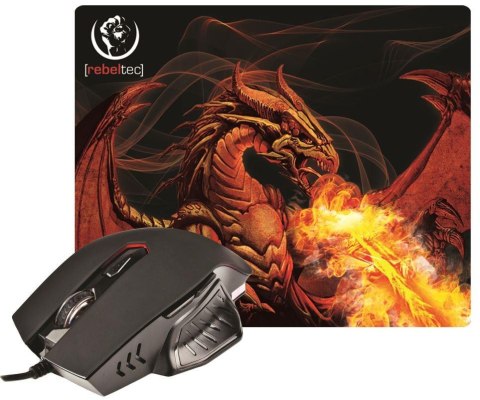 Rebeltec Mysz przewodowa Rebeltec optyczna Gaming + podkładka Rebeltec RED DRAGON USB