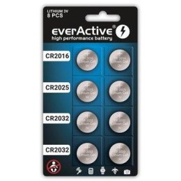 Everactive Zestaw baterii litowych everActive 8 sztuk: 4 x CR2032, 2 x CR2025, 2 x CR2016