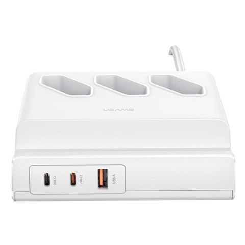 USAMS Listwa zasilająca USAMS 65W 3xAC + 2xUSB-C + USB-A 2m -biała