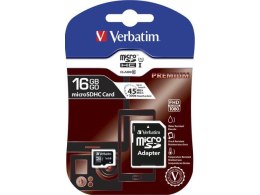 VERBATIM Karta pamięci MicroSDHC Verbatim 16GB Class 10 + adapter