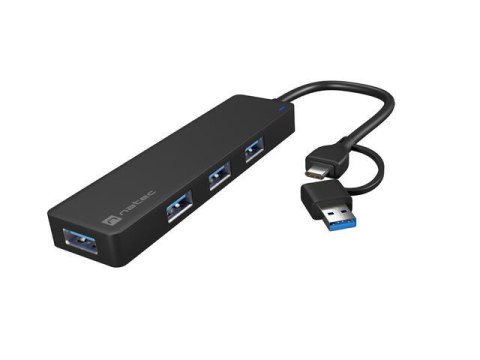 Natec Hub USB Natec Mayfly 4xUSB 3.0 czarny USB-C + Adapter USB-A