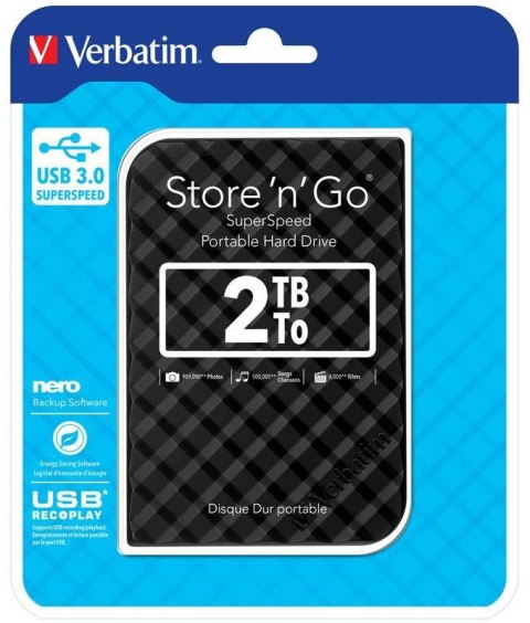 Verbatim Dysk zewnętrzny Verbatim 2TB Store 'n' Go 2.5" 5400 USB 3.1 czarny