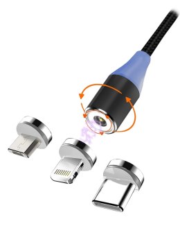 Msonic Kabel USB 2.0 Msonic MLU651 3w1 Mircro USB/USB C/ Lightning magnetyczny 1m czarny