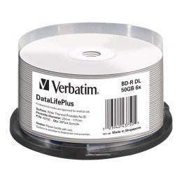 VERBATIM BD-R DL Verbatim 50GB 6x Wide White Thermal Printable - No ID Brand (spindle 25)