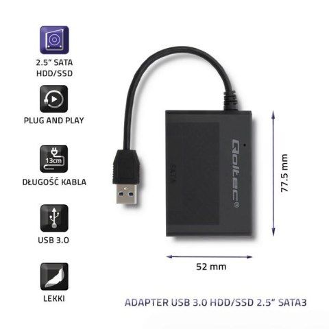 Qoltec Obudowa Qoltec na dysk HDD/SSD 2.5" SATA3 | USB 3.0 | Czarna