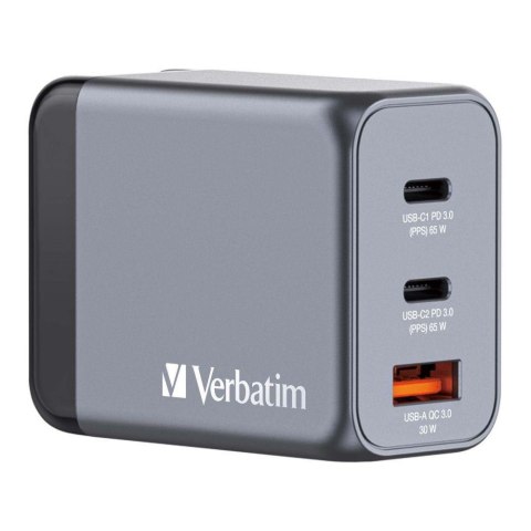 Verbatim Ładowarka sieciowa Verbatim GaN GNC-65 2xUSB-C PD 65W 1xUSB-A QC 3.0