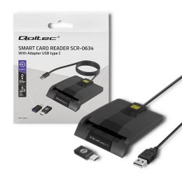Qoltec Czytnik kart chipowych ID Qoltec SCR-0634 | USB 2.0 + adapter USB-C