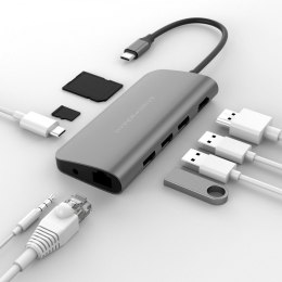 HyperDrive Stacja dokująca Hyper POWER 9-in-1 USB- C HUB, Gigabit Ethernet, 4K HDMI, MicroSD, 3x USB-A, USB-C PD 60W, AudioJack Szara