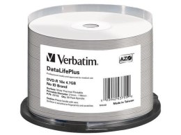 VERBATIM DVD-R Verbatim 4.7GB X16 AZO DL+ printable thermal białe NO ID (50 Cake)