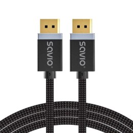 SAVIO Kabel DisplayPort v1.4 Savio CL-176 (M/M), 8K, 3m, miedź, bawełniany oplot, czarny