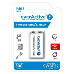 Everactive Akumulatorek everActive 6F22/9V Li-ion 550 mAh z USB TYP C
