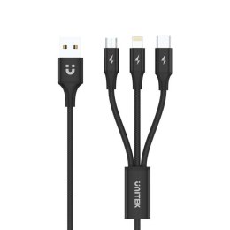 UNITEK Kabel USB Unitek C14049BK USB 3 w 1 czarny (microUSB, Lightning, USB-C)