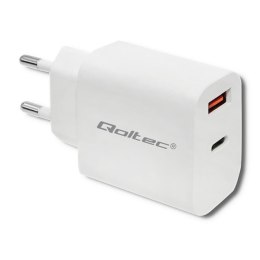 Qoltec Ładowarka sieciowa Qoltec 18W | 5-12V | 1.5-3A | USB typ C PD | USB QC 3.0 | Biała