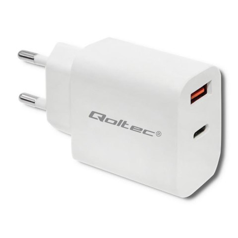 Qoltec Ładowarka sieciowa Qoltec 18W | 5-12V | 1.5-3A | USB typ C PD | USB QC 3.0 | Biała