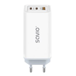SAVIO Ładowarka sieciowa GaN Savio LA-07, 1 x USB-A, 2 x USB-C, QC 4,0+, PD 3.0, 65W, biała