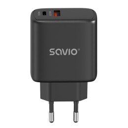 SAVIO Ładowarka sieciowa Savio LA-06/B USB Quick Charge Power Delivery 3.0 30W, 1xUSB Type C, 1xUSB, czarna