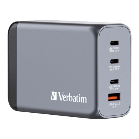 Verbatim Ładowarka sieciowa Verbatim GaN GNC-240 3xUSB-C PD (140W+100W+65W) 1xUSB-A QC 3.0