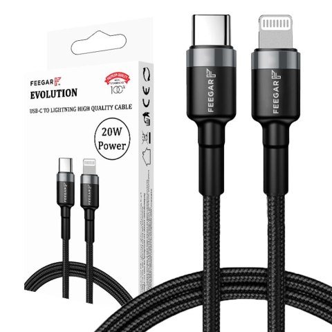 FEEGAR Kabel USB 3.0 Feegar Evolution FEE-01904 USB-C - Lightning nylonowy 20W 1m czarno-szary