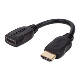 Manhattan Kabel / Przedłużacz Manhattan HDMI-HDMI M/F Ethernet 4K*60Hz 0,2m, czarny
