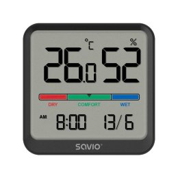 SAVIO Czujnik temperatury i wilgotności SAVIO CT-01/B, ekran LCD, do użytku wewnętrznego, zegar, data