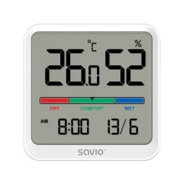 SAVIO Czujnik temperatury i wilgotności SAVIO CT-01/W, ekran LCD, do użytku wewnętrznego, zegar, data