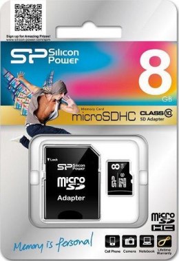 SILICON POWER Karta pamięci MicroSDHC Silicon Power 8GB Class 10 + adapter