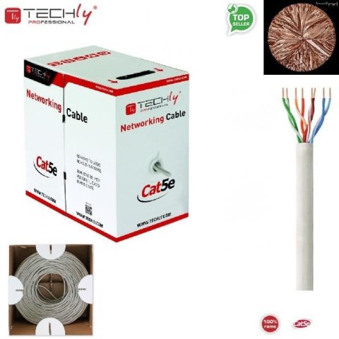 Techly Kabel instalacyjny TechlyPro 100% miedź skrętka Cat5e UTP 4x2 linka 305m, szary