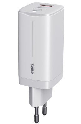 IBOX Ładowarka sieciowa GaN iBOX C-65 USB-C PD65W, kabel USB-C, White
