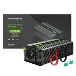 Qoltec Przetwornica napięcia Qoltec Monolith | 600W | 1200W | 12V na 230V | Czysty Sinus