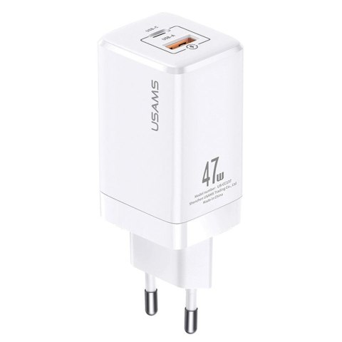 USAMS Ładowarka sieciowa Usams T41 47W GaN 1xUSB-C + 1xUSB PD 3.0 QC 4.0 bez kabla - biała