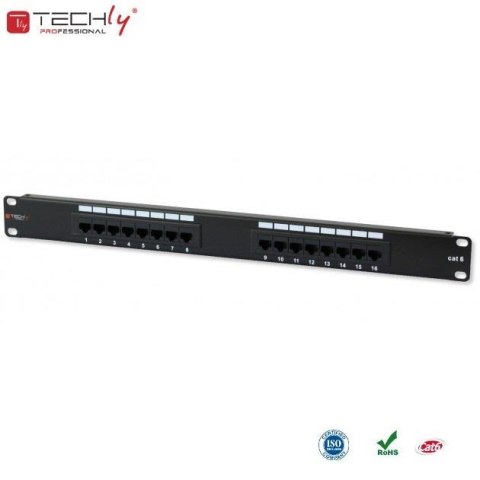 Techly Patch panel TechlyPro 1U UTP 16xRJ45 Cat.6, czarny