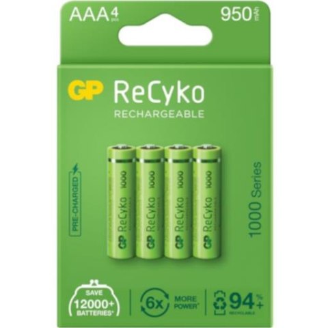 GP Recyko Akumulatorki AAA / R03 GP ReCyko 1000 Series Ni-MH 950mAh 4 sztuki