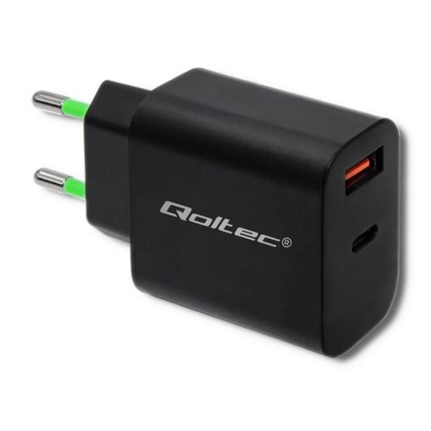 Qoltec Ładowarka sieciowa Qoltec 18W | 5-12V | 1.5-3A | USB typ C PD | USB QC 3.0 | Czarna