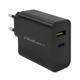 Qoltec Ładowarka sieciowa Qoltec Super Quick PD | 1xUSB-C | 1xUSB | 45W | 5-20V | 2.25-3A | Czarna