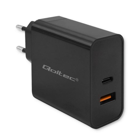 Qoltec Ładowarka sieciowa Qoltec Super Quick PD | 1xUSB-C | 1xUSB | 65W | 5-20V | 1.5-3.25A | Czarna