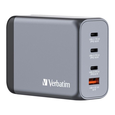 Verbatim Ładowarka sieciowa Verbatim GaN GNC-200 3xUSB-C PD (2x100W+65W) 1xUSB-A QC 3.0