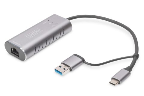 Digitus Karta sieciowa DIGITUS przewodowa USB 3.1 Typ C + USB A do 1x RJ45 2.5 Gigabit Ethernet 10/100/1000/2500Mbps