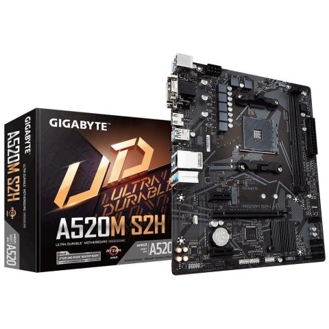 GIGABYTE Płyta Gigabyte A520M S2H (rev. 1.0)/AMD A520M/DDR4/SATA3/M.2/USB3.0/PCIe3.0/AM4/mATX